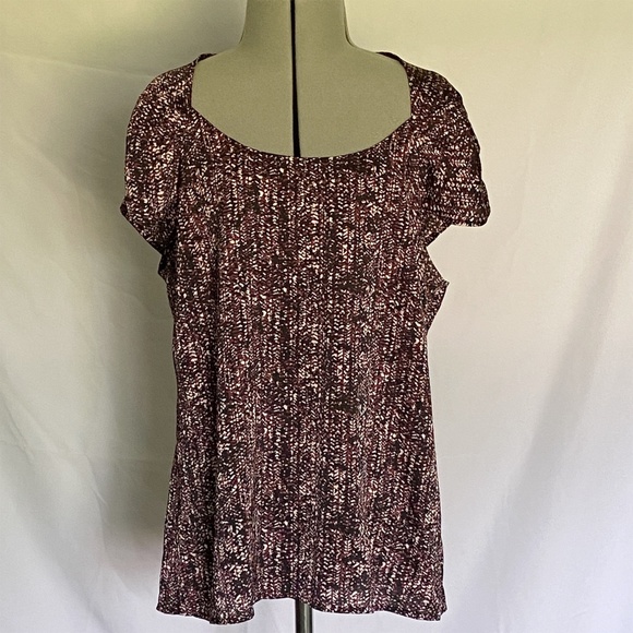 Ann Taylor Women's Dressy Soft Blouse Size 10 Side Zip Geometric Purple Burgundy - Picture 1 of 8